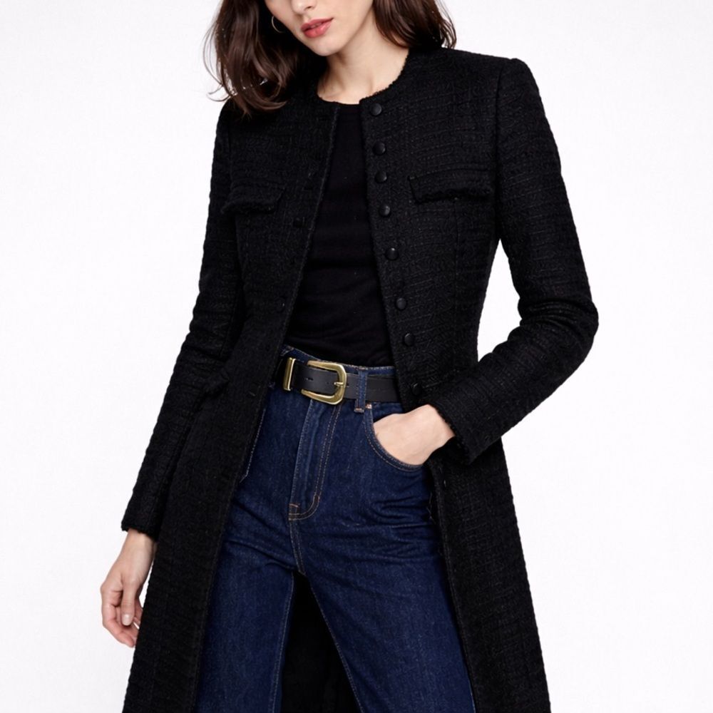 Zara Black Tweed Military Textured Coat